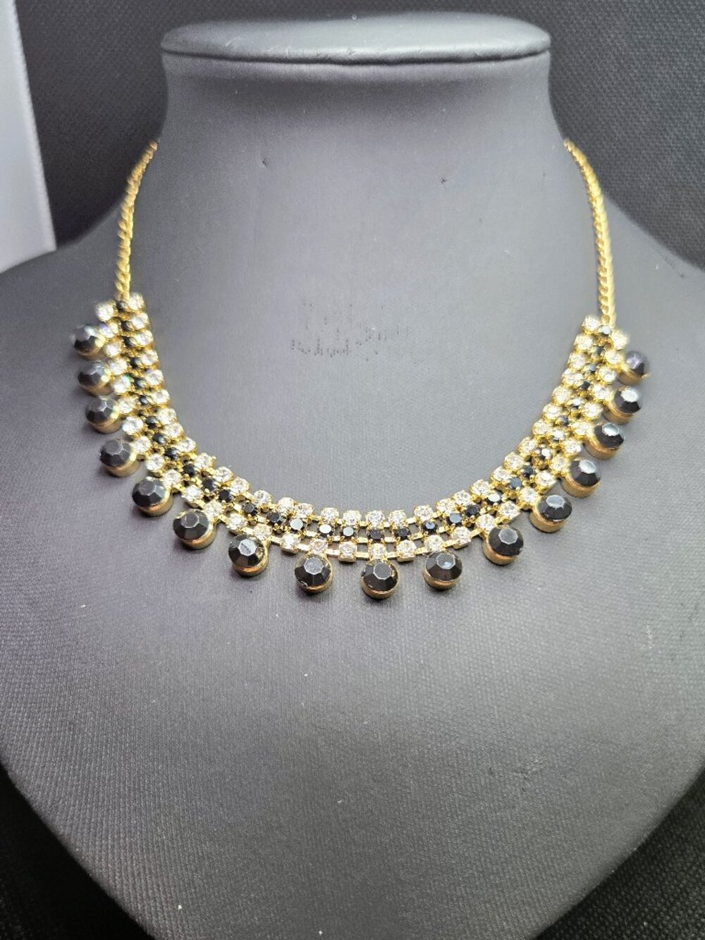 Black & Clear Rhinestone Gold-Tone Statement Necklace